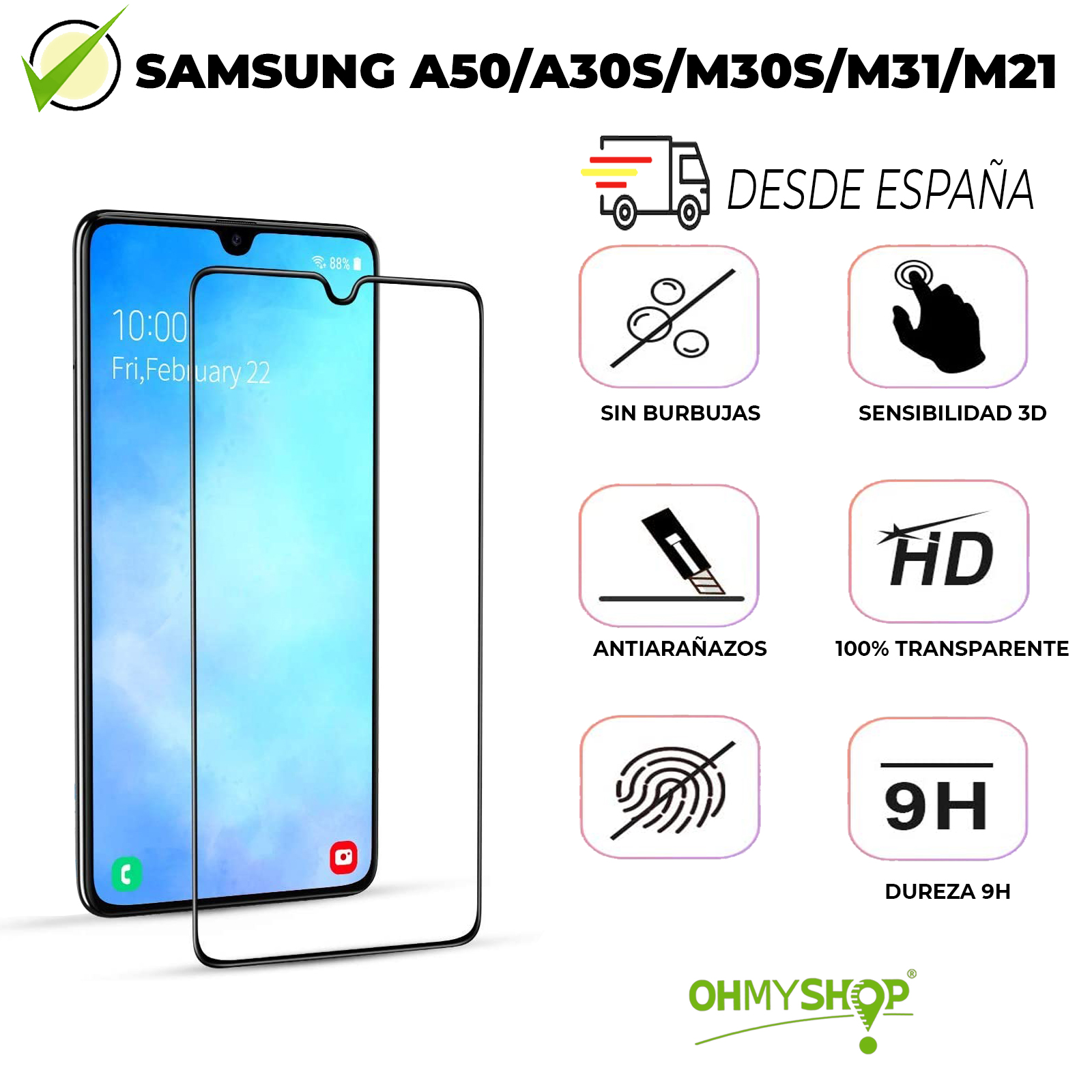 protector pantalla Samsung Galaxy A50/A30S/M30S/M31/M21